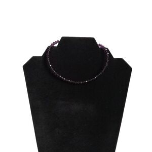 Shiny Purple Transparent Faceted Beaded Memory Wire Circle Choker Style Necklace